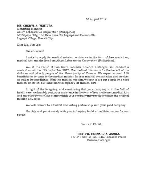 request letter for medical mission|Request letter format for medical mission.